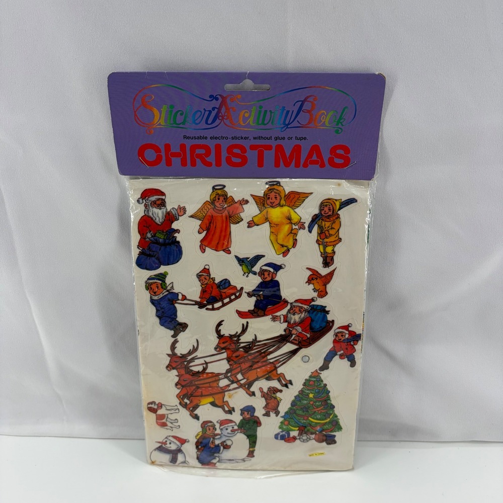 Vintage Christmas Sticker Activity Book Reusable Electro-Stickers Winter Scene